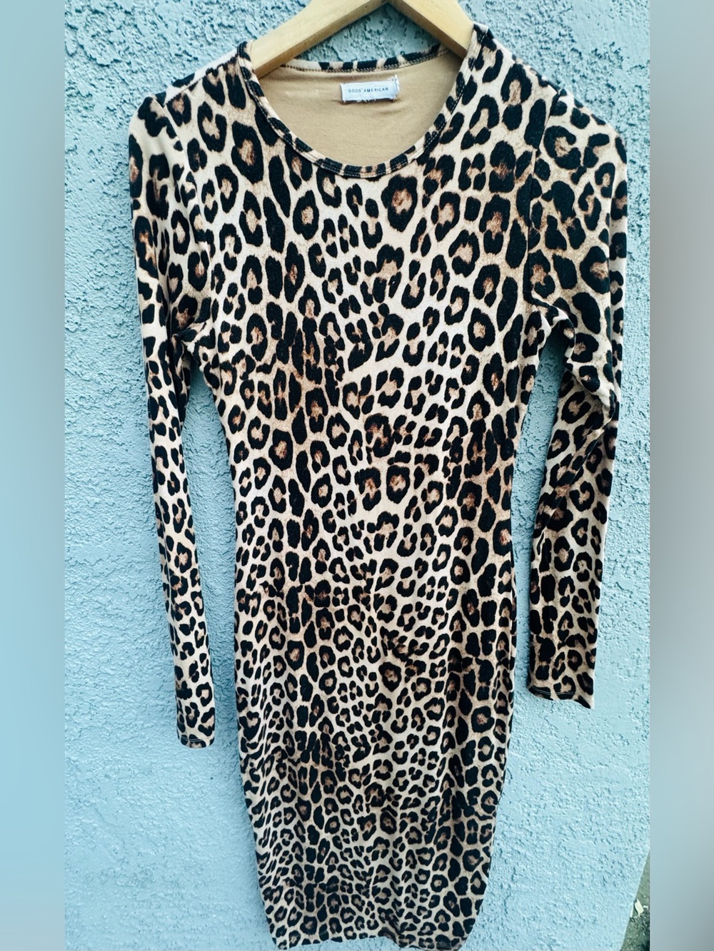 Good American Leopard Animal Print Long Sleeve Midi Dress Size M - Picture 5 of 11